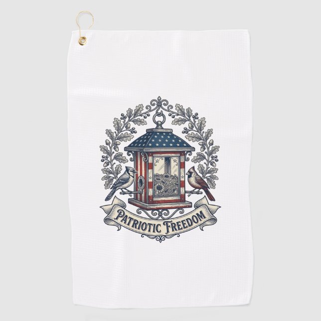 Patriotic Backyard Bird Feeder Vector Graphic Tee_ Golf Towel (Front)