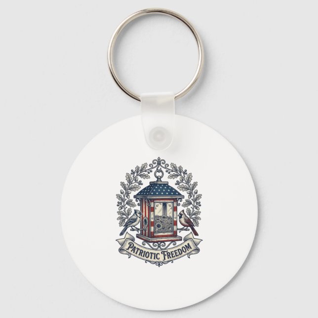 Patriotic Backyard Bird Feeder Vector Graphic Tee_ Keychain (Front)