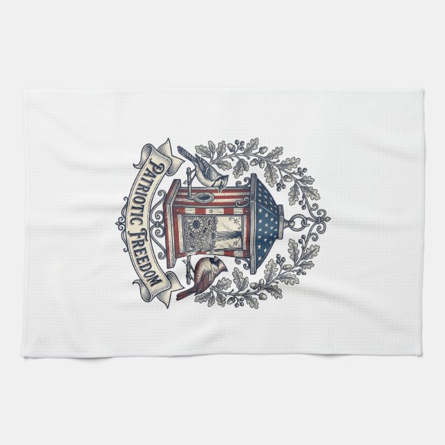 Patriotic Backyard Bird Feeder Vector Graphic Tee_ Kitchen Towel (Horizontal)