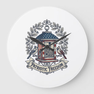 Patriotic Backyard Bird Feeder Vector Graphic Tee_ Large Clock