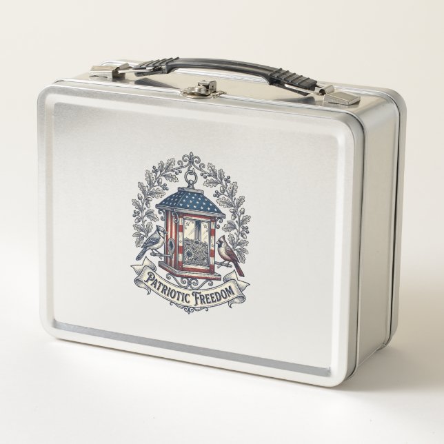 Patriotic Backyard Bird Feeder Vector Graphic Tee_ Metal Lunch Box (Front)