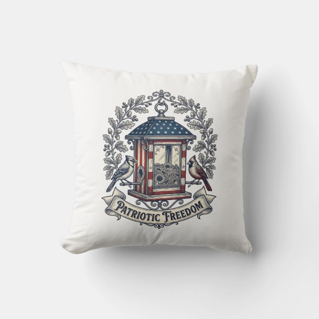 Patriotic Backyard Bird Feeder Vector Graphic Tee_ Throw Pillow (Front)