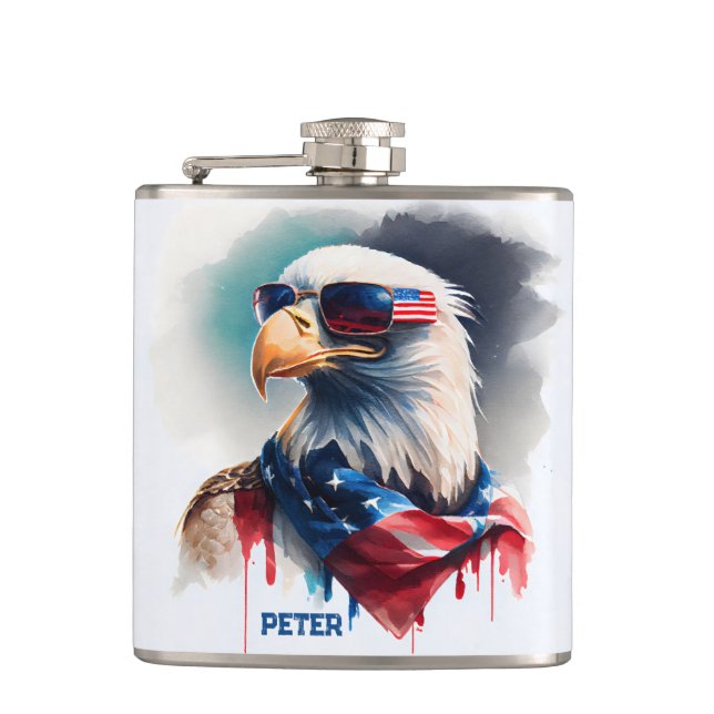Patriotic Bald Eagle 4th Of July Hip Flask (Front)