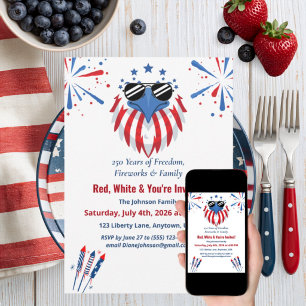 Patriotic Bald Eagle America 250th 4th of July Invitation