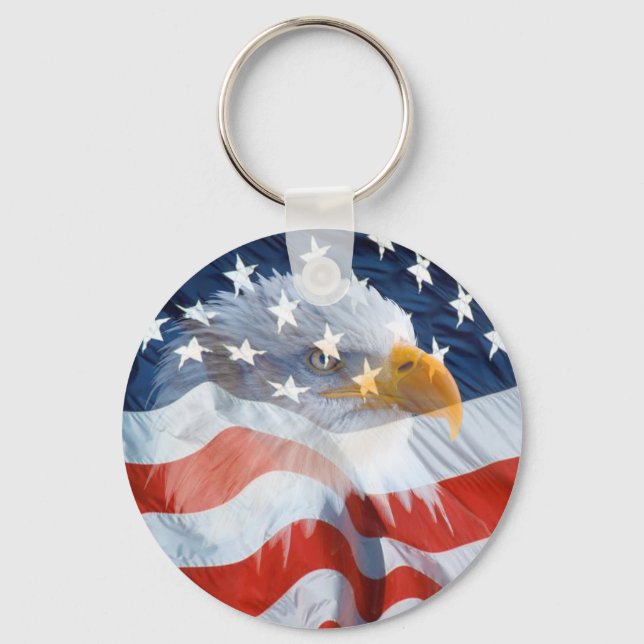 Patriotic Bald Eagle American Flag Keychain (Front)
