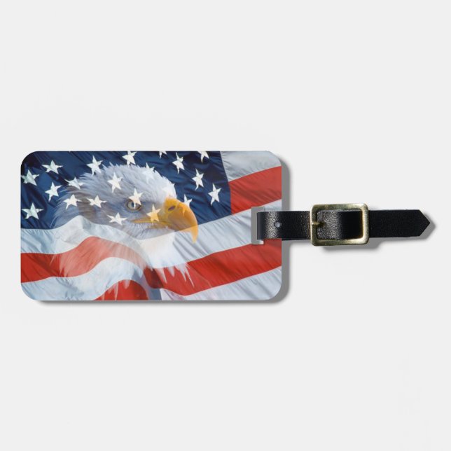 Patriotic Bald Eagle American Flag Luggage Tag (Front Horizontal)