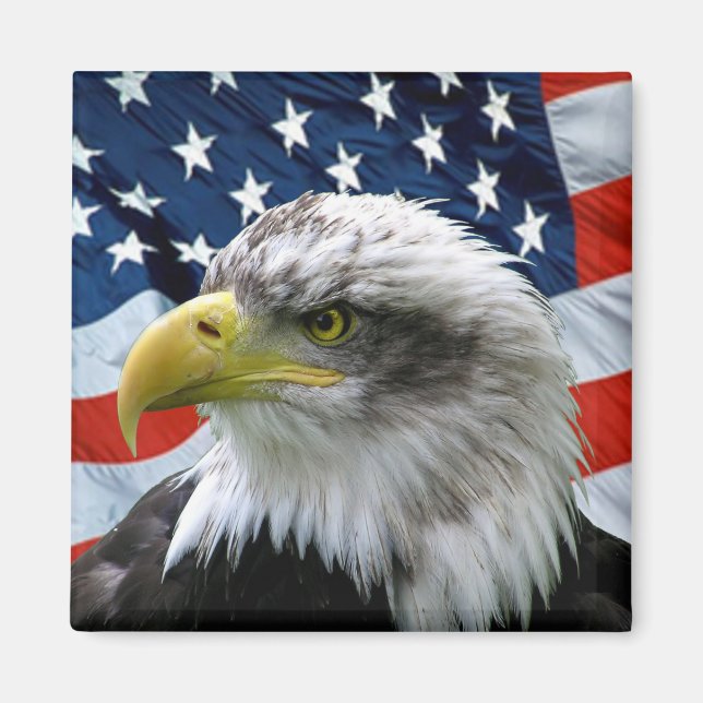 Patriotic Bald Eagle American Flag Magnet (Front)