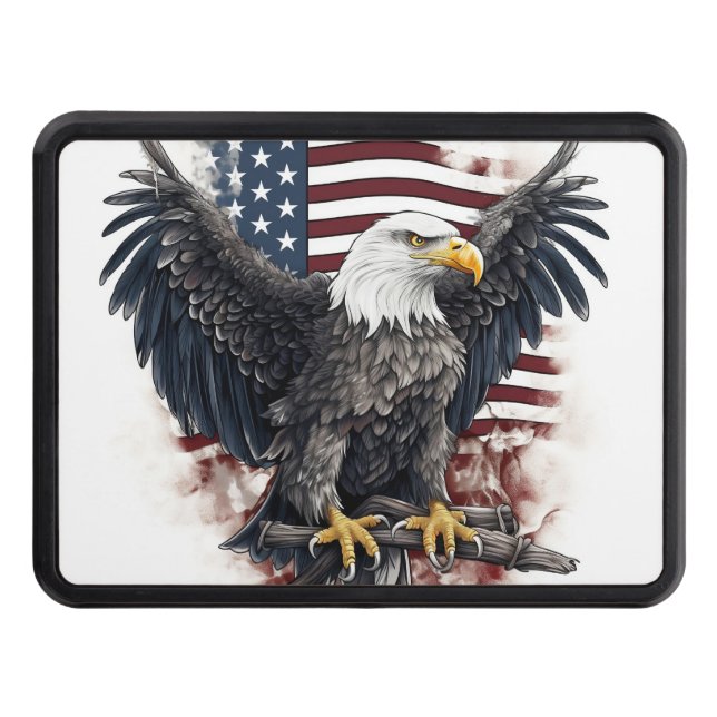 Patriotic Bald Eagle American flag Trailer Hitch Cover (Front)