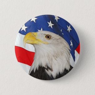 Patriotic Bald Eagle and American Flag 2 Inch Round Button