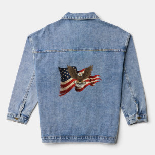 Patriotic Bald Eagle and American Flag Denim Jacket