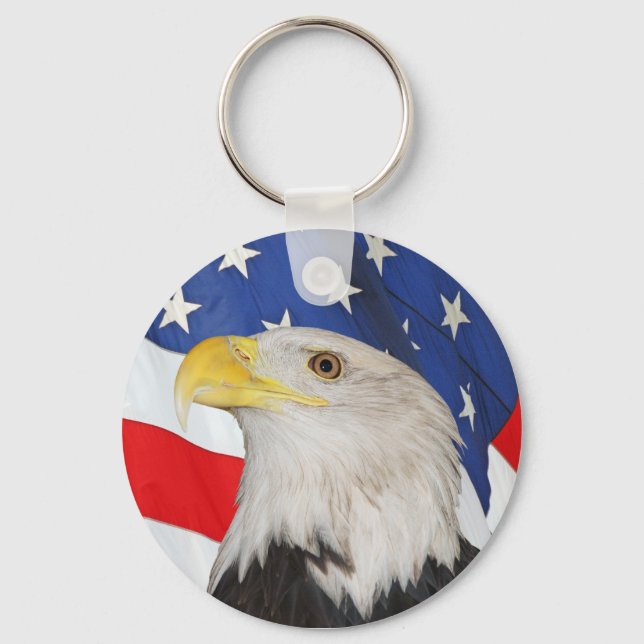 Patriotic Bald Eagle and American Flag Keychain (Front)