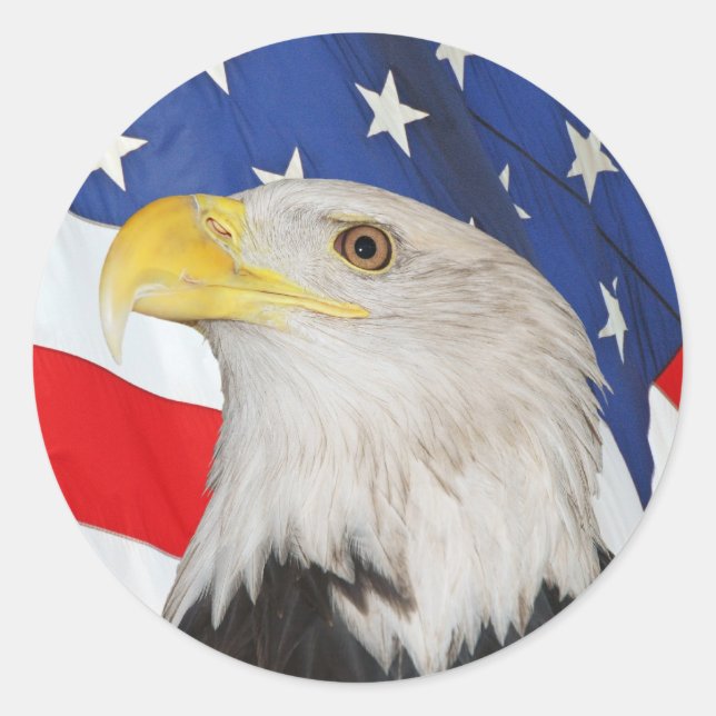 Patriotic Bald Eagle and American Flag Sticker (Front)