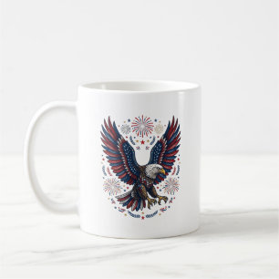 Patriotic Bald Eagle Fireworks Vintage Vector Desi Coffee Mug