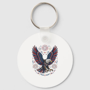 Patriotic Bald Eagle Fireworks Vintage Vector Desi Keychain
