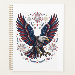 Patriotic Bald Eagle Fireworks Vintage Vector Desi Planner