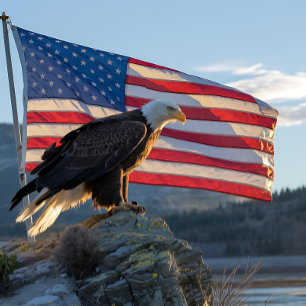 Patriotic Bald Eagle in front of American Flag Jigsaw Puzzle