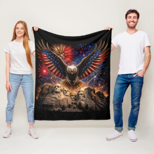 Patriotic Bald Eagle Mount Rushmore Fireworks Fleece Blanket