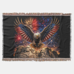 Patriotic Bald Eagle Mount Rushmore Fireworks Throw Blanket