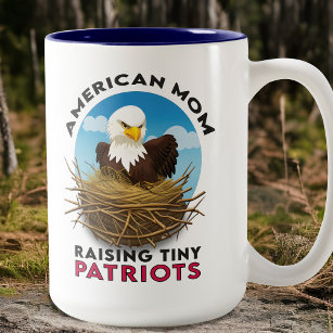 Patriotic Bald Eagle Nest Fierce American Mom USA Two-Tone Coffee Mug
