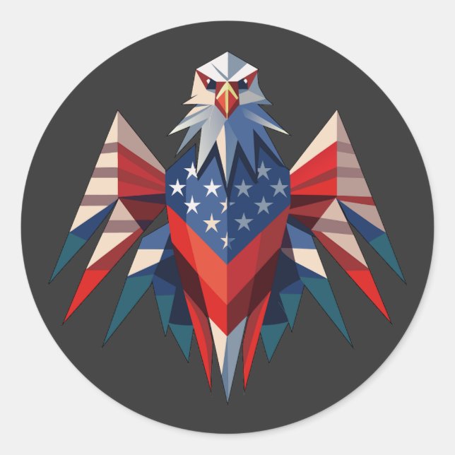 Patriotic Bald Eagle Origami Style USA Classic Round Sticker (Front)
