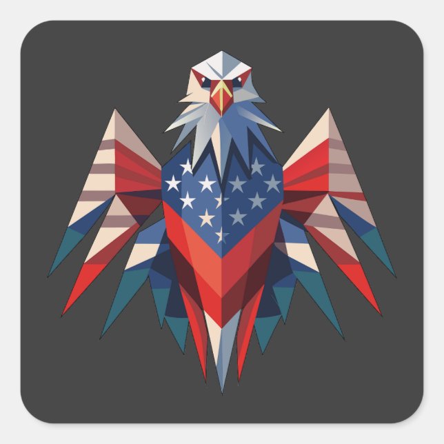 Patriotic Bald Eagle Origami Style USA Square Sticker (Front)