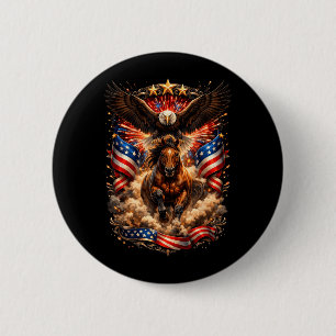 Patriotic Bald Eagle Riding Horse American Flag 2 Inch Round Button