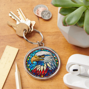 Patriotic Bald Eagle Stained Glass Keychain