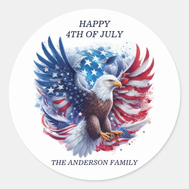 Patriotic Bald Eagle Stars Stripes Red White Blue Classic Round Sticker (Front)