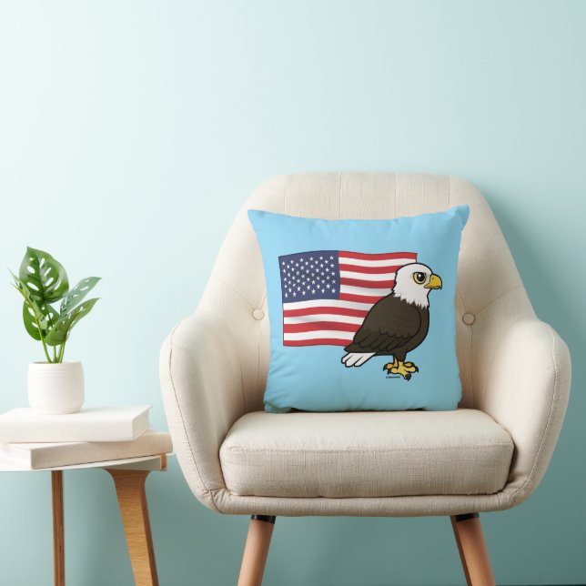 Patriotic Bald Eagle Throw Pillow (Chair)