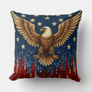 “Patriotic Bald Eagle Throw Pillow – American Flag