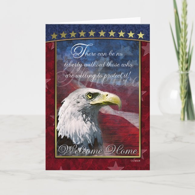 Patriotic Bald Eagle Welcome Home Greeting Card (Front)
