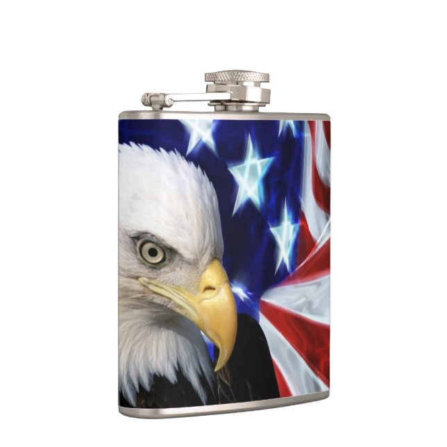 Patriotic Bald Eagle with American Flag Hip Flask (Right)