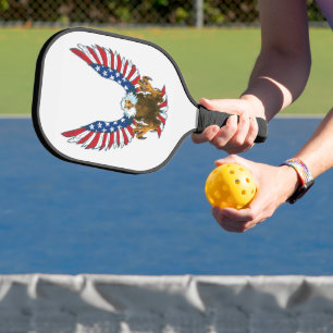 Patriotic Bald Eagle with American Flag  Pickleball Paddle
