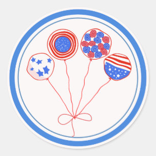 Patriotic Balloons with Red Borders Classic Round Sticker