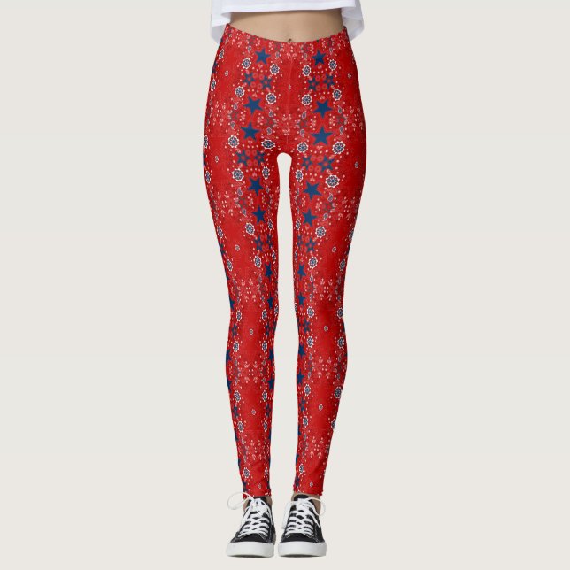 Patriotic Bandana Red Paisley Leggings (Front)
