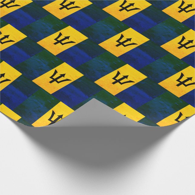 Patriotic BARBADOS FLAG 1970s Grunge Effect Wrapping Paper (Corner)
