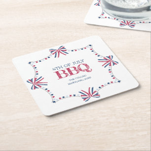 Patriotic Barbeque 4th of July BBQ Summer Party Square Paper Coaster