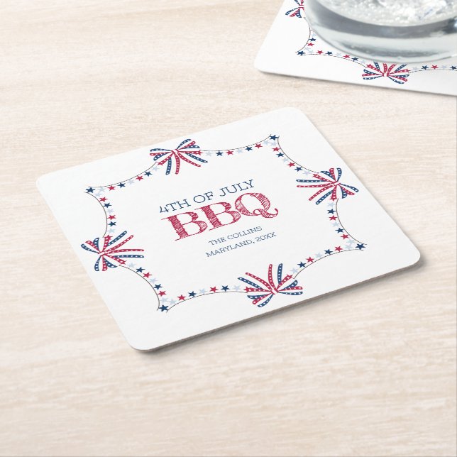 Patriotic Barbeque 4th of July BBQ Summer Party Square Paper Coaster (Angled)