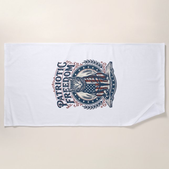 Patriotic Barn Cat Vector Graphic Tee_1 Beach Towel (Front)