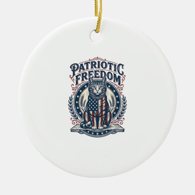 Patriotic Barn Cat Vector Graphic Tee_1 Ceramic Ornament (Front)