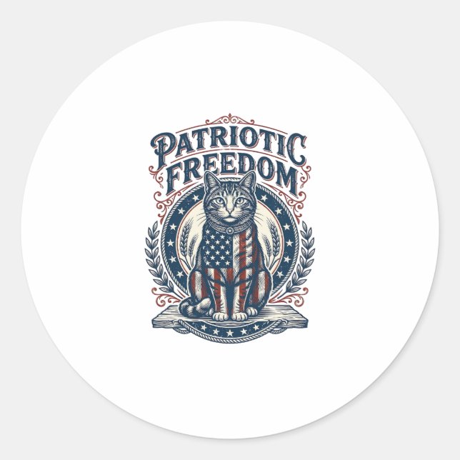 Patriotic Barn Cat Vector Graphic Tee_1 Classic Round Sticker (Front)