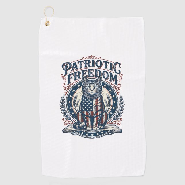 Patriotic Barn Cat Vector Graphic Tee_1 Golf Towel (Front)