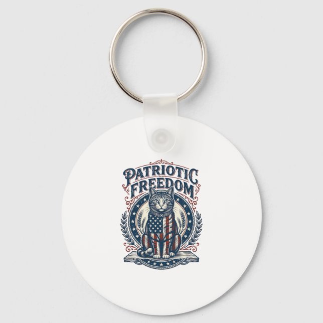 Patriotic Barn Cat Vector Graphic Tee_1 Keychain (Front)