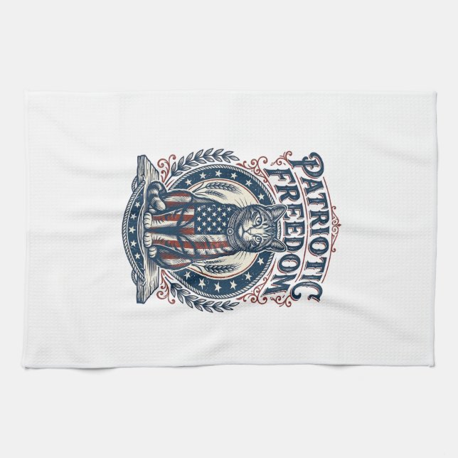 Patriotic Barn Cat Vector Graphic Tee_1 Kitchen Towel (Horizontal)