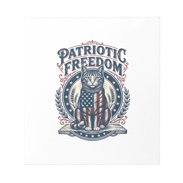 Patriotic Barn Cat Vector Graphic Tee_1 Notepad (Front)