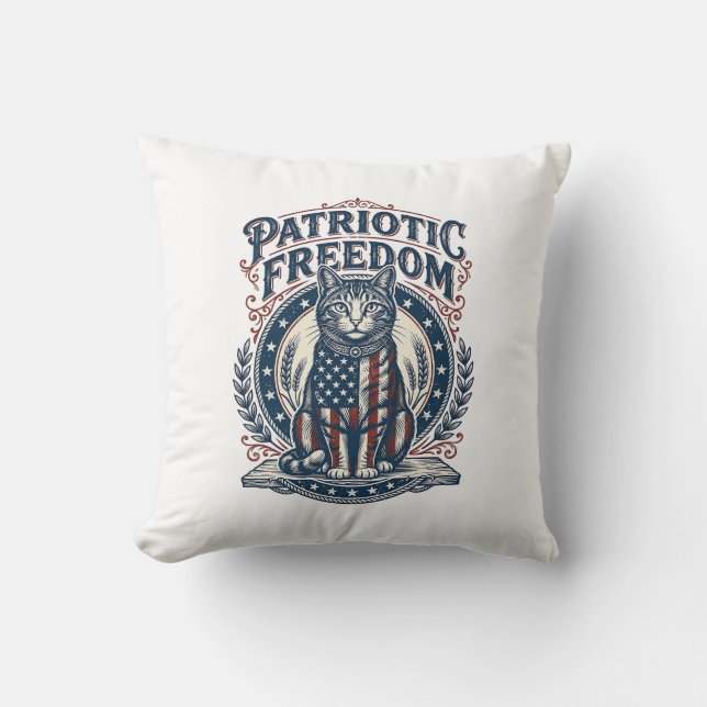 Patriotic Barn Cat Vector Graphic Tee_1 Throw Pillow (Front)