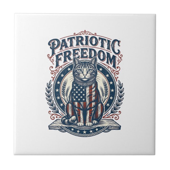 Patriotic Barn Cat Vector Graphic Tee_1 Tile (Front)