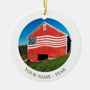 Patriotic Barn Ceramic Ornament