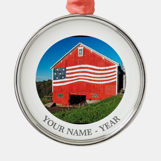 Patriotic Barn Metal Ornament (Front)