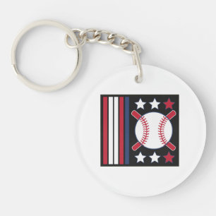 Patriotic Baseball Design Keychain